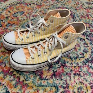 Yellow/Orange striped Platform Converse
